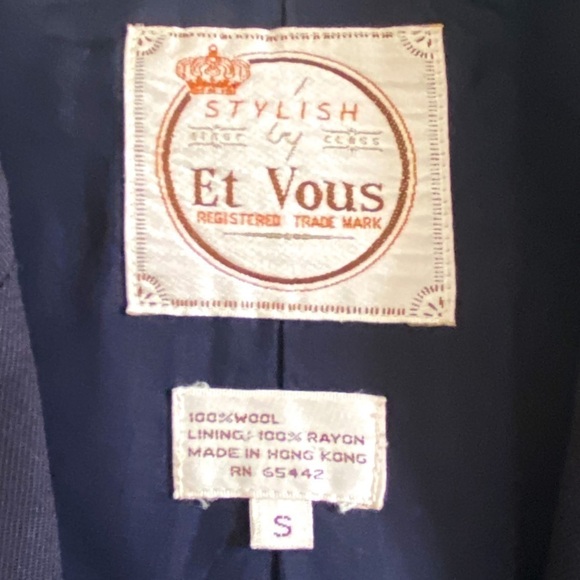 Vintage Et Vous (Paris) Navy Blue Wool Jacket, Size Unisex S, From 90s - Picture 13 of 15